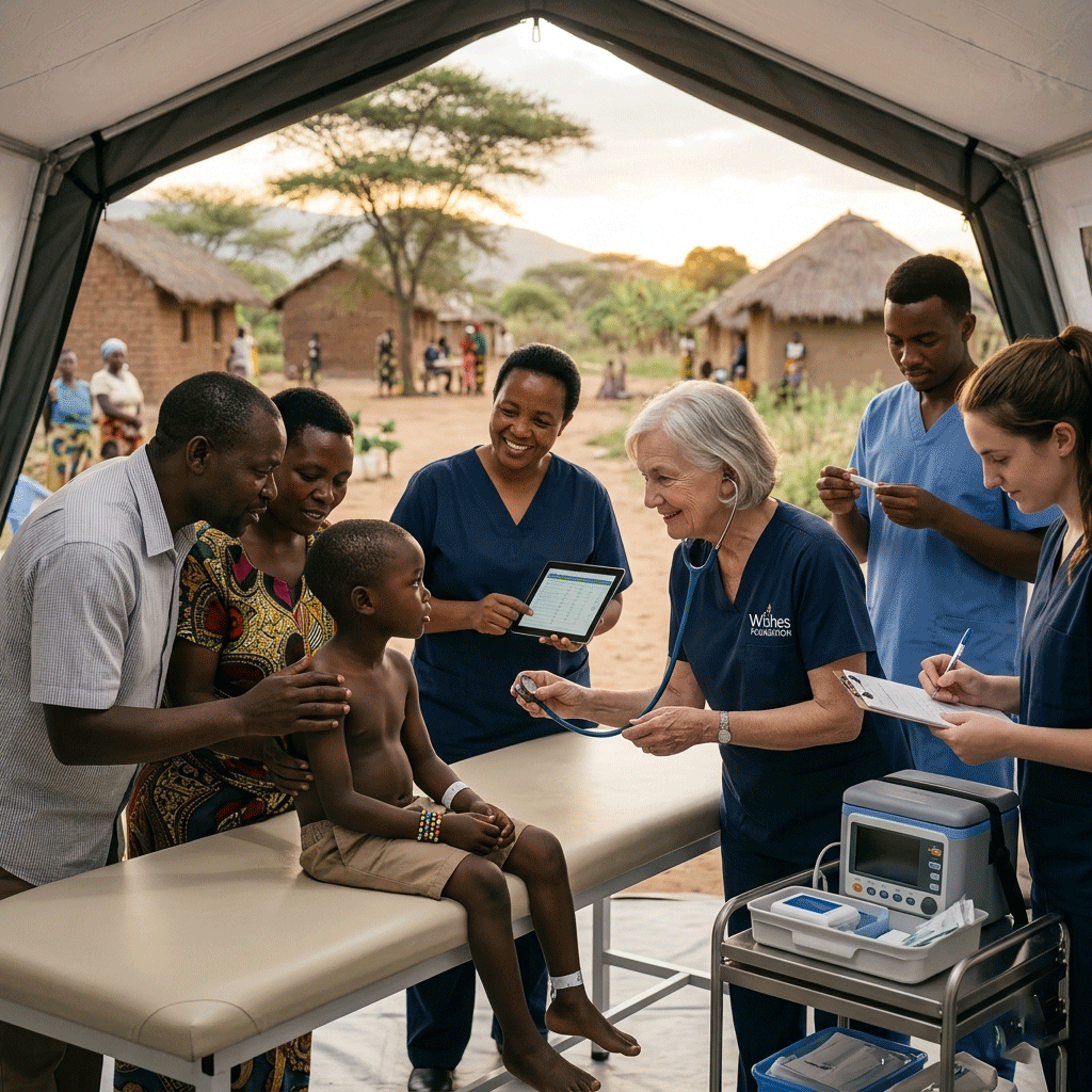 Wishes Foundation team caring for a young patient