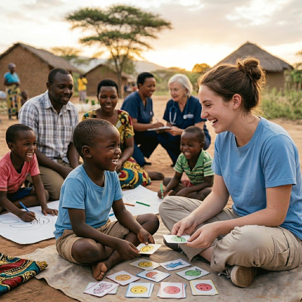 Volunteer playing with a child at a foundation event